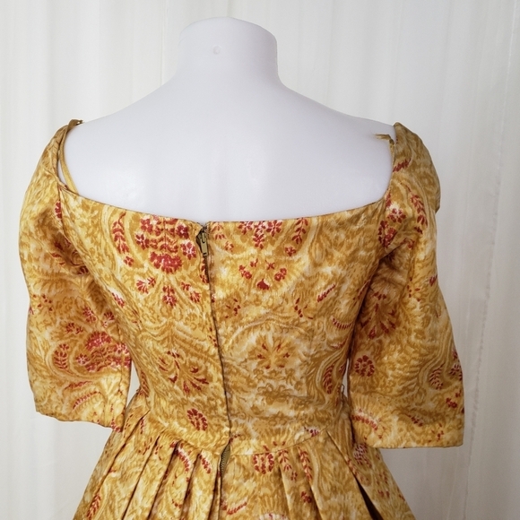 Vintage  B. Altman poof dress tulle layered yellow gold red floral square neck - Picture 9 of 16
